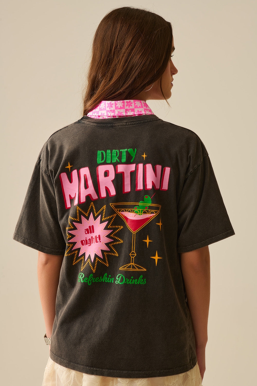black stone wash t-shirt made in Italy with a Martini graphic logo - T-Shirts