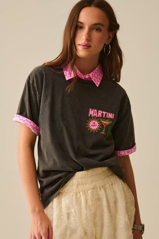 black stone wash t-shirt made in Italy with a Martini graphic logo