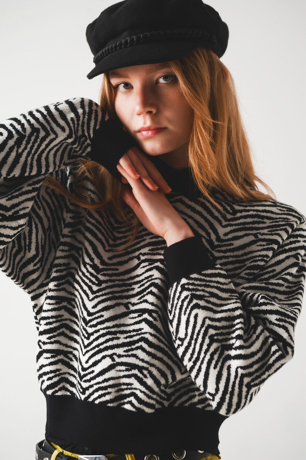 Black sweater with zebra pattern Q2 Sweaters BoutiqueLua