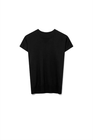 Black turtleneck sweater with fitted short sleeves