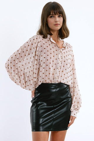 Blouse with balloon sleeves and polka dots in Beige