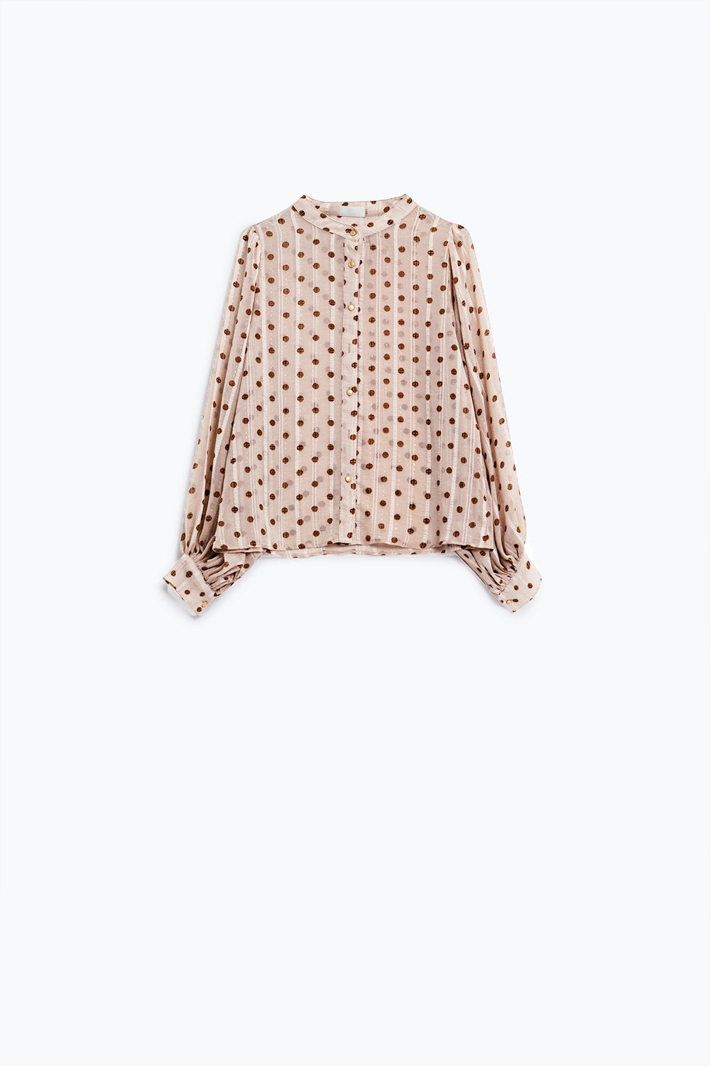 Blouse with balloon sleeves and polka dots in Beige - Blouses