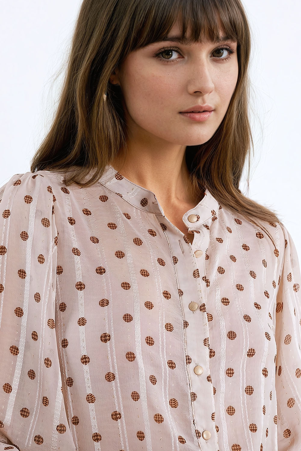 Blouse with balloon sleeves and polka dots in Beige - Blouses