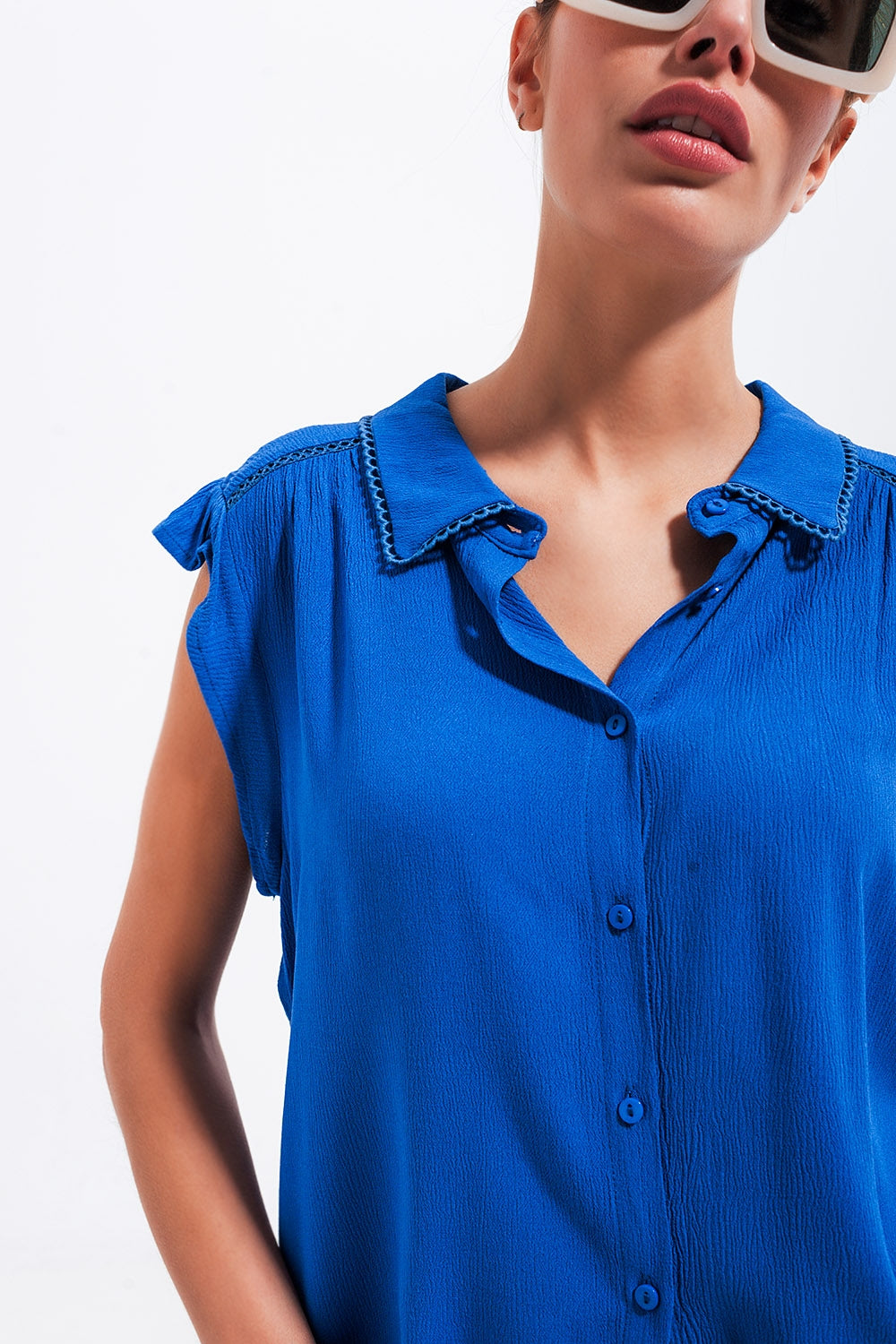 Blouse with frill sleeve in blue - Blouses