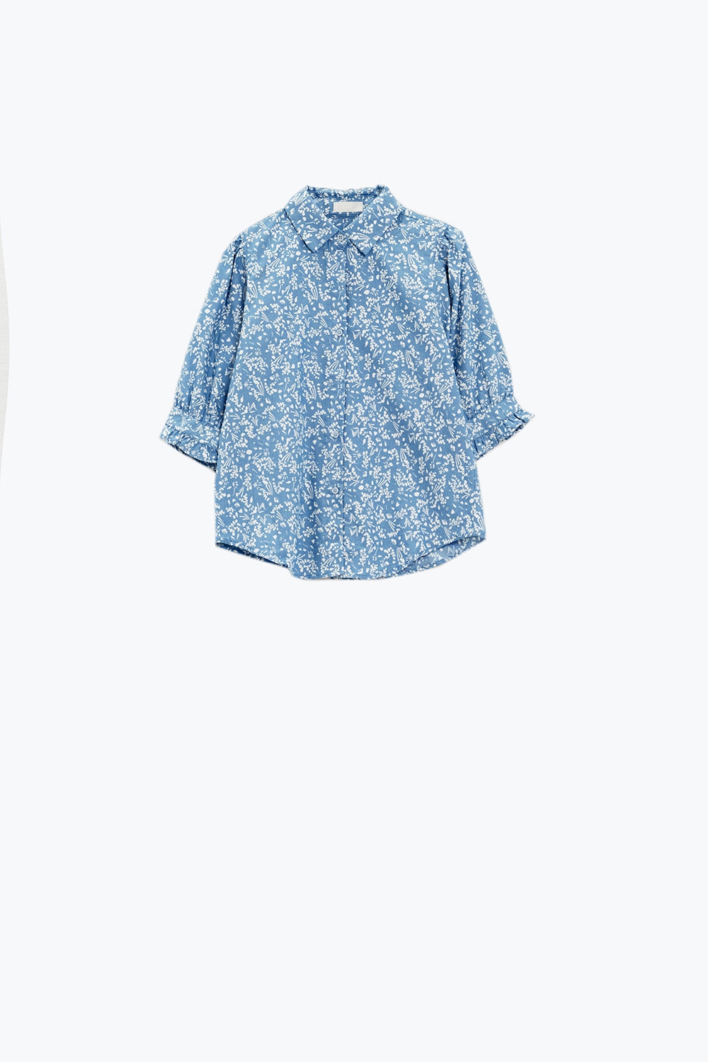 Blue Blouse with Floral Design and short sleeves - Blouses
