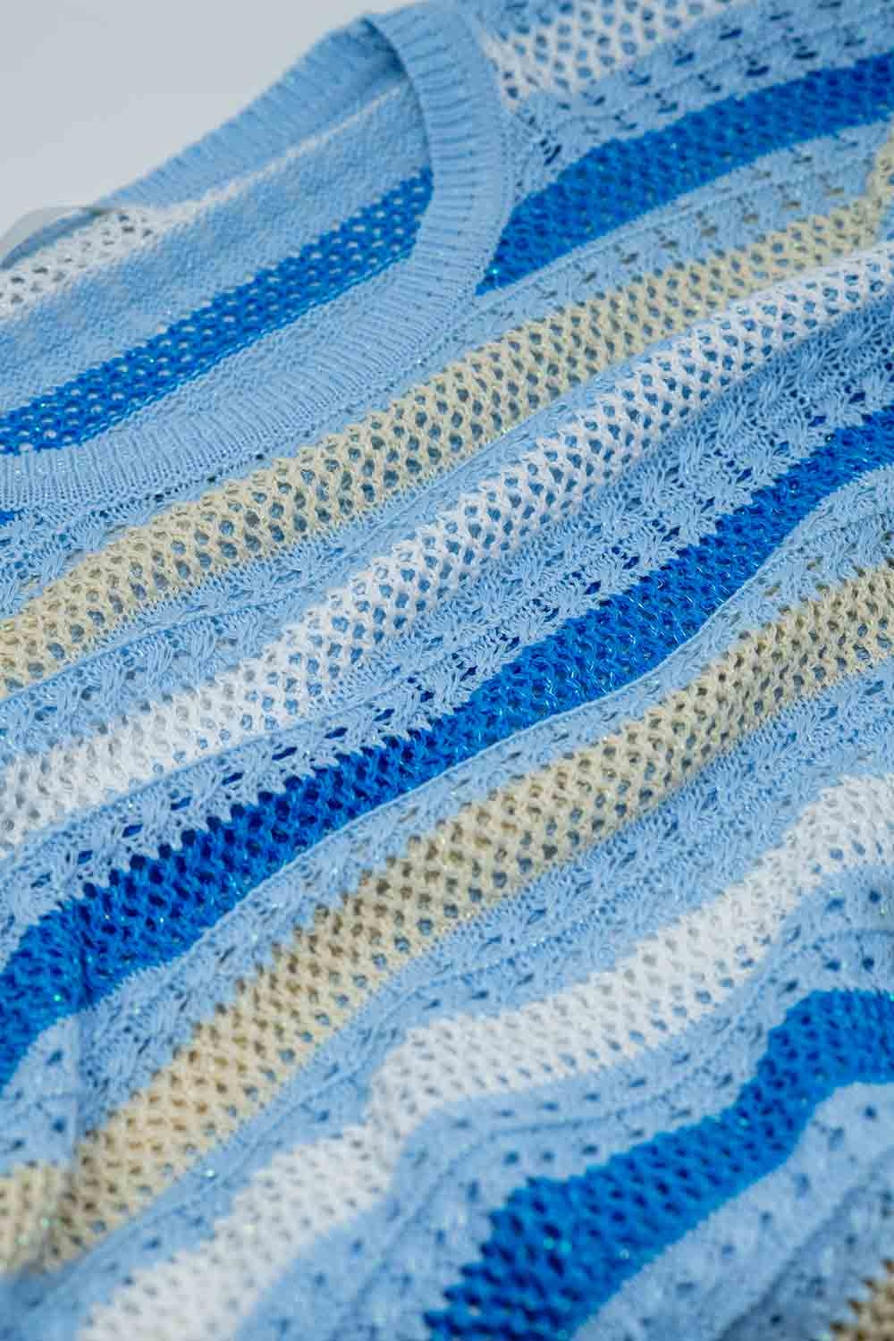 Blue knit sweater with blue and White stripes - Jumpers