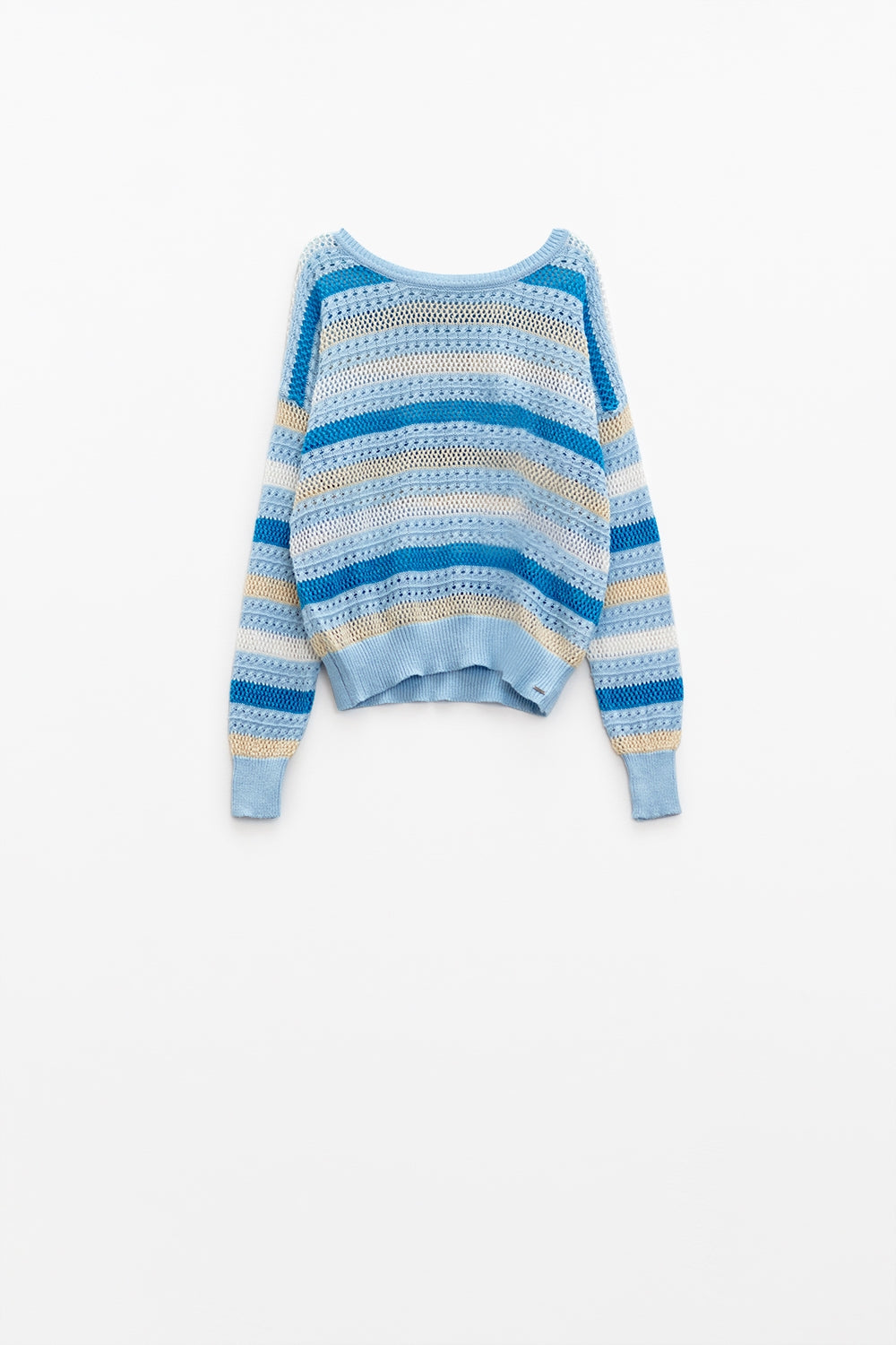 Blue knit sweater with blue and White stripes - Jumpers