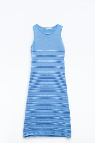 Blue Maxi Crochet Sleeveless Knitted Dress