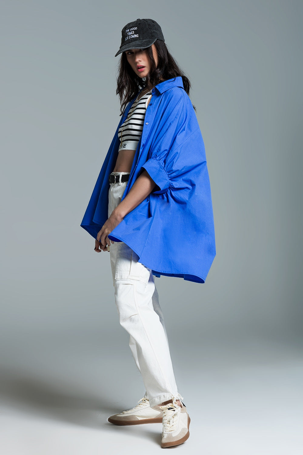 Blue oversized blouse with short sleeves - Blouses