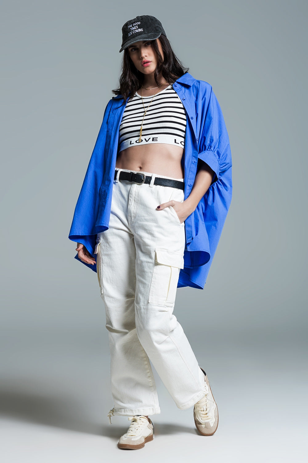 Blue oversized blouse with short sleeves - Blouses