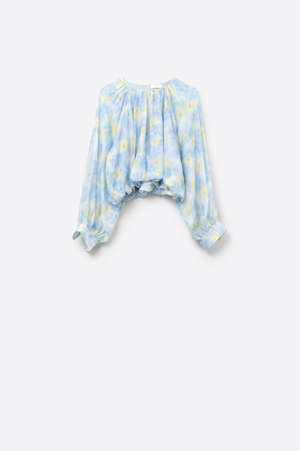 Blue printed chiffon blouse with balloon sleeves - Blouses