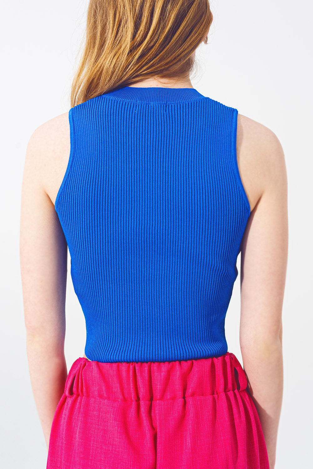 Blue Sleeveless Cropped Thin Sweater Q2 Sweaters BoutiqueLua