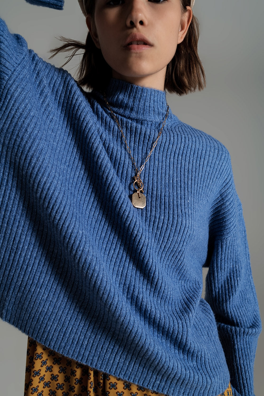 Blue soft ribbed turtleneck jumper Q2 Sweaters BoutiqueLua