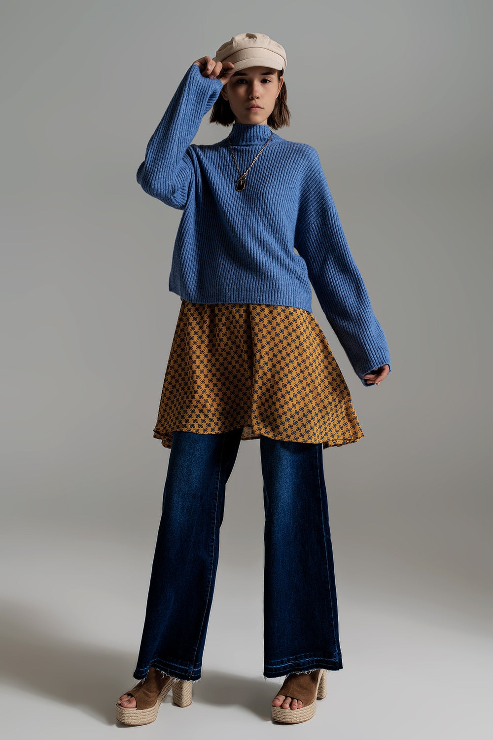 Blue soft ribbed turtleneck jumper Q2 Sweaters BoutiqueLua