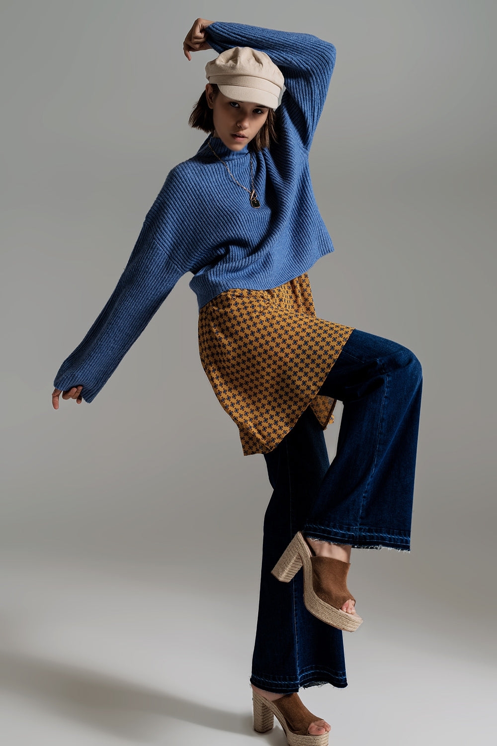 Blue soft ribbed turtleneck jumper Q2 Sweaters BoutiqueLua