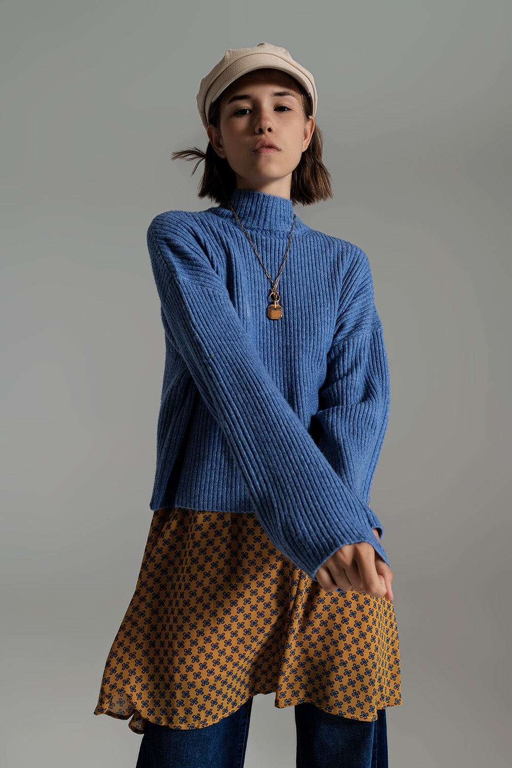 Blue soft ribbed turtleneck jumper Q2 Sweaters BoutiqueLua