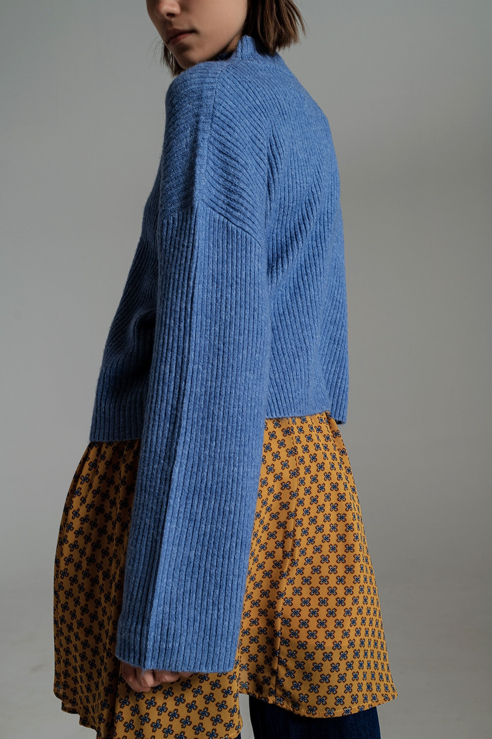 Blue soft ribbed turtleneck jumper Q2 Sweaters BoutiqueLua