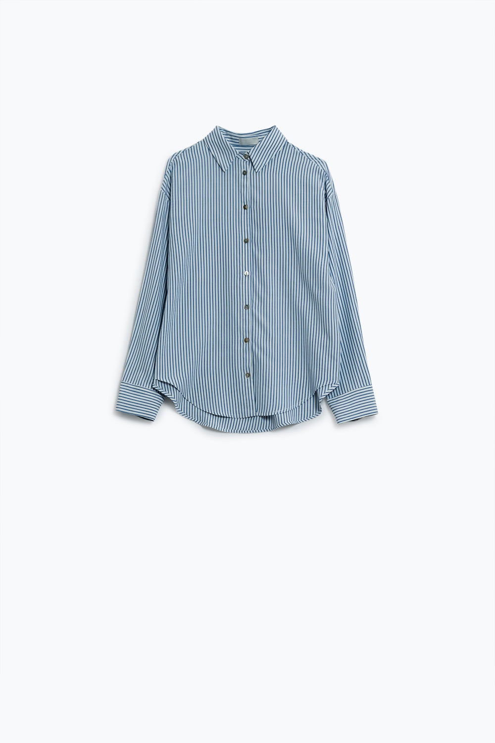 Blue Striped Button Up Blouse - Blouses