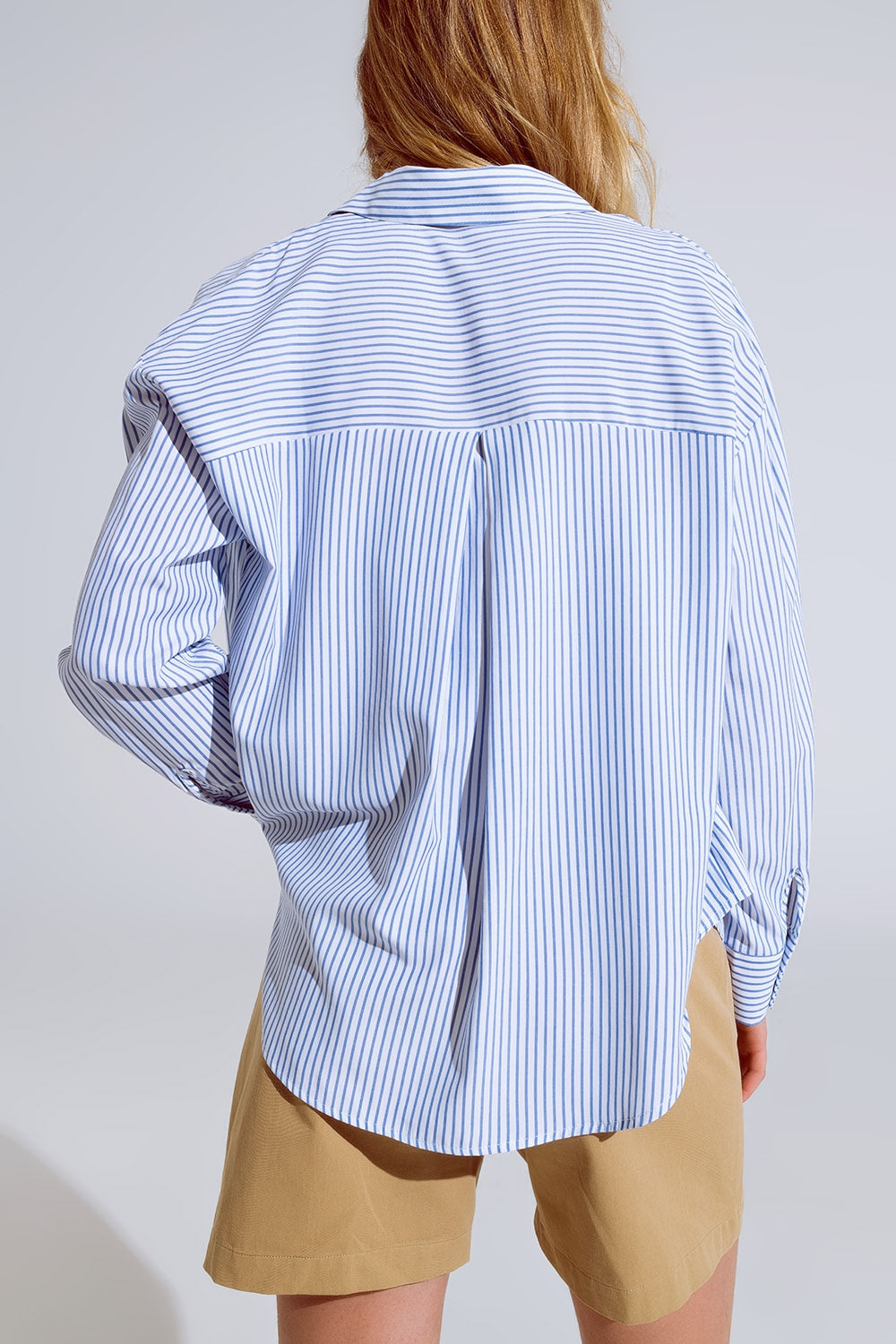 Blue Striped Button Up Blouse - Blouses