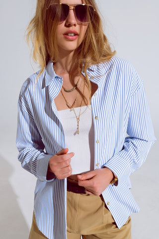 Blue Striped Button Up Blouse