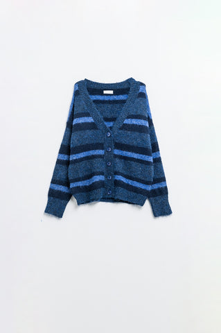 cardigan duveteux à rayures bleues