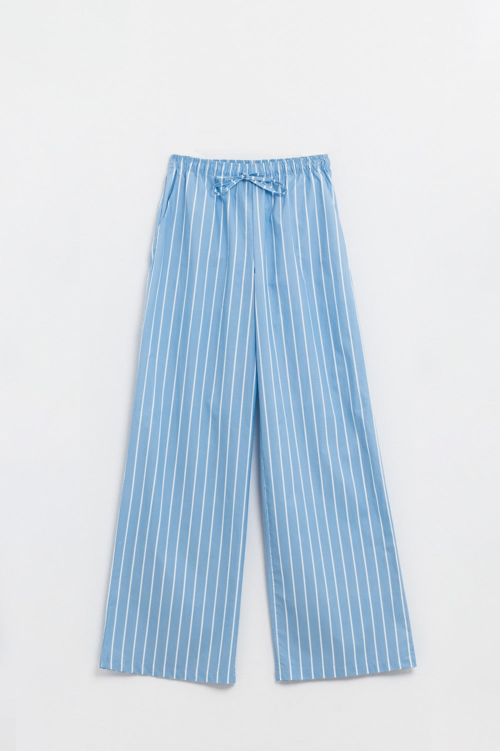 Blue Striped Fluid Long Trousers - Trousers
