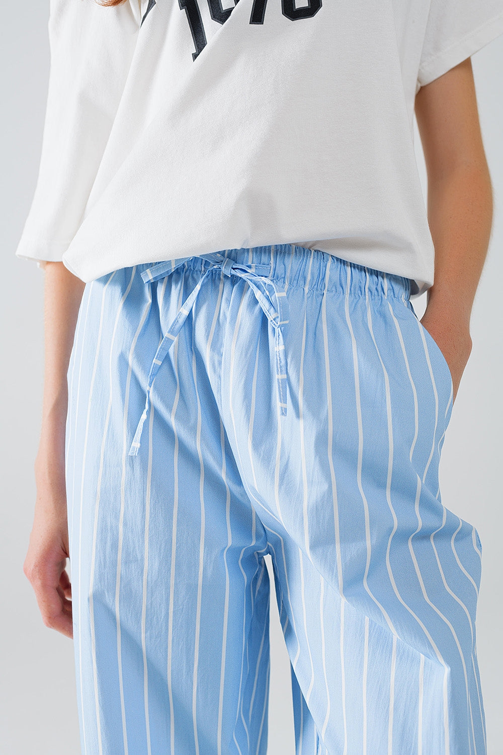 Blue Striped Fluid Long Trousers - Trousers