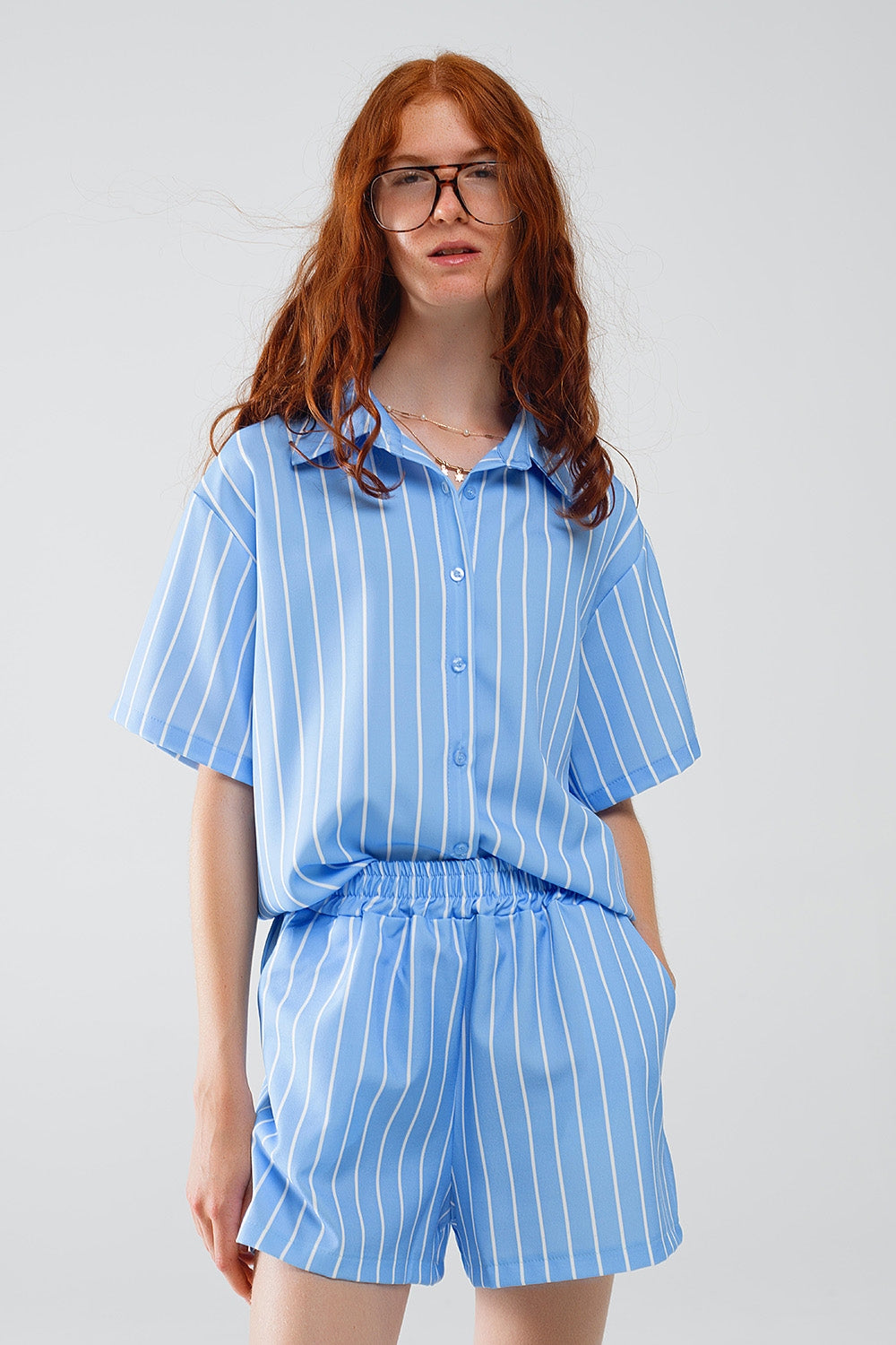 Blue Striped Short-Sleeved Shirt - Shirts