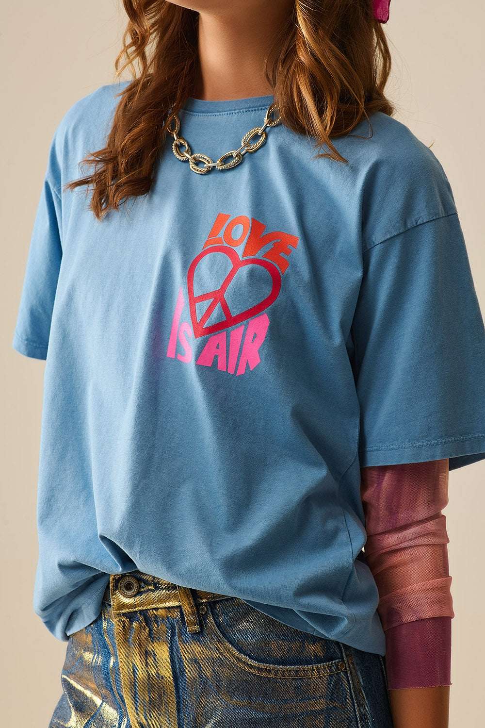 Blue T-Shirt made in italy with Love is Air and Heart with Peace logo - T-Shirts