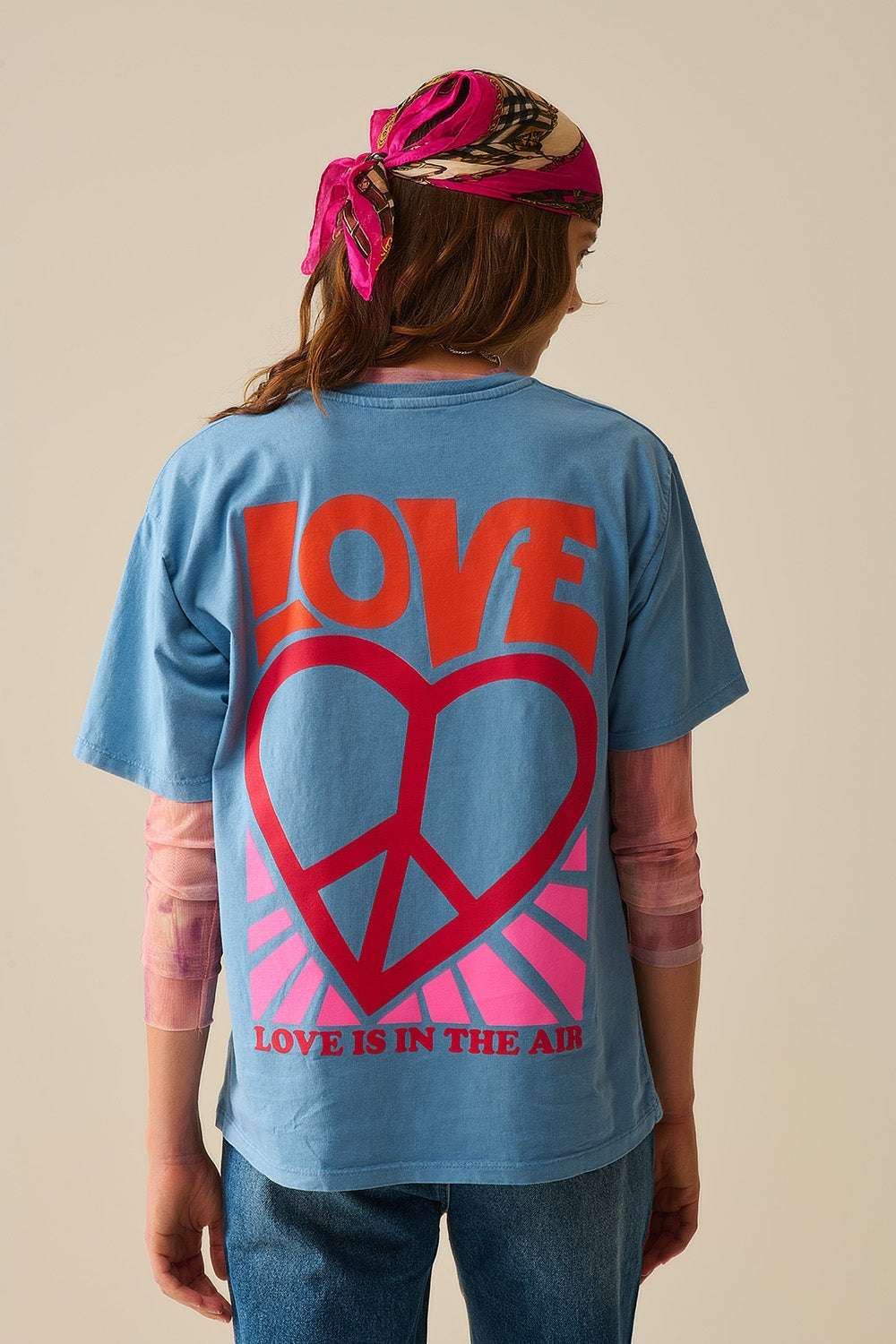 Blue T-Shirt made in italy with Love is Air and Heart with Peace logo - T-Shirts