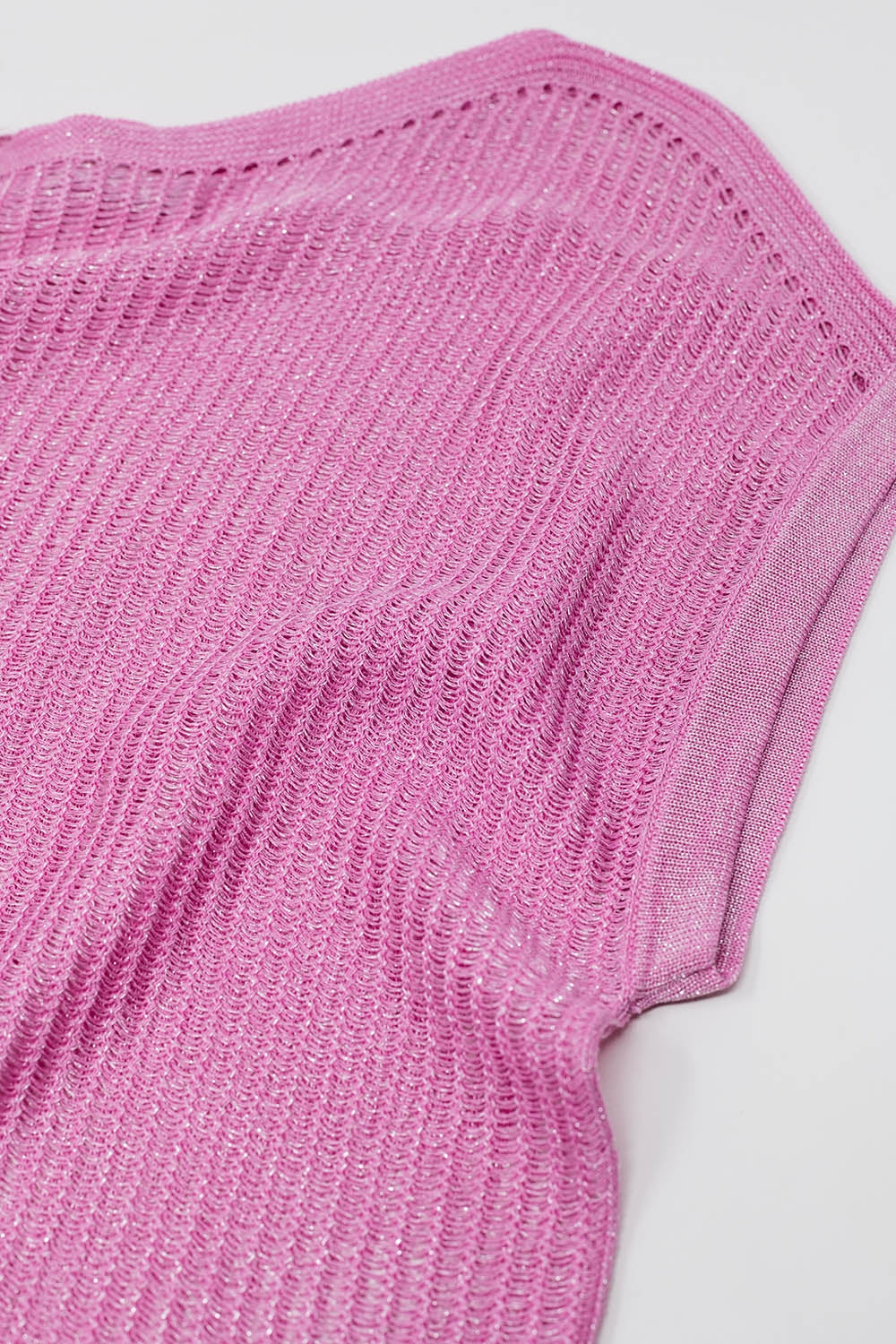 Boat Neck Ribbed Sweater With Cap Sleeves in pink - T-shirts
