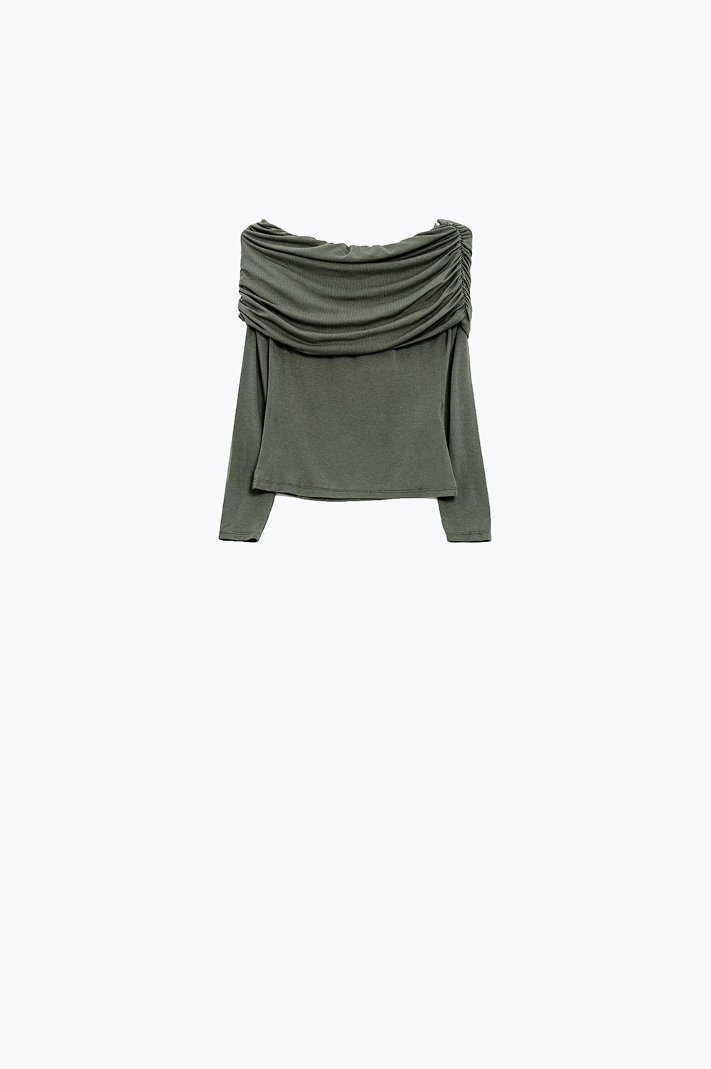 Bodycon Off Shoulder Top In Green khaki Q2 Tops BoutiqueLua