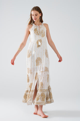 robe longue bohème en mousseline de soie avec imprimé fleuri doré