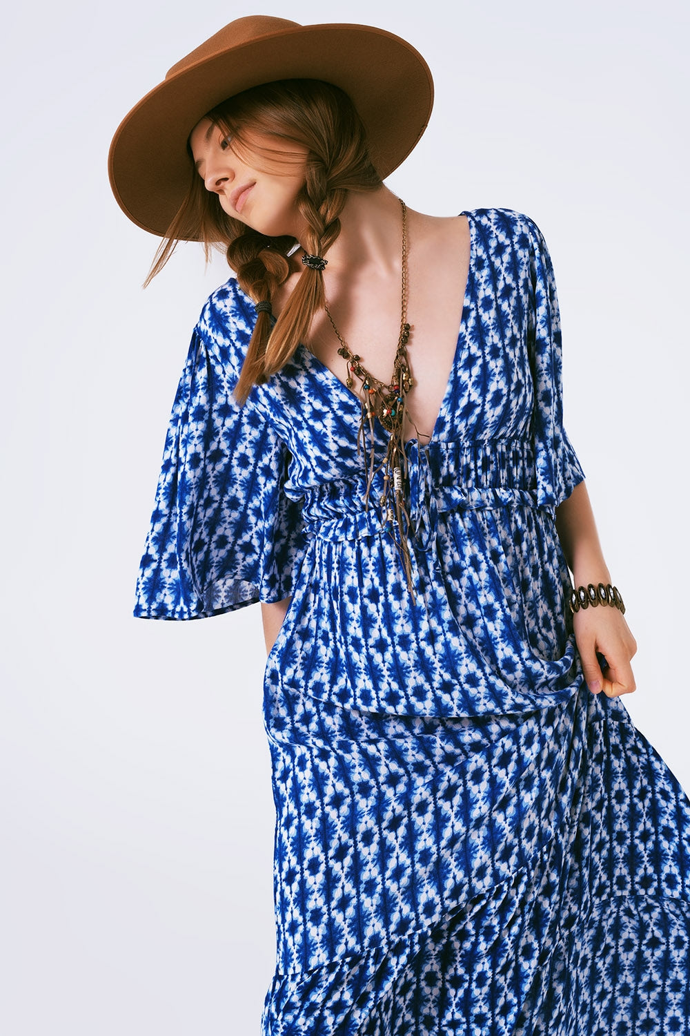 boho print maxi dress crossed on the back Q2 Dresses BoutiqueLua