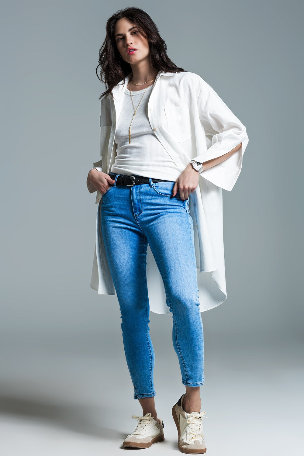 Boyfriend Cut Shirt With 3/4 Sleeve in White - Shirts