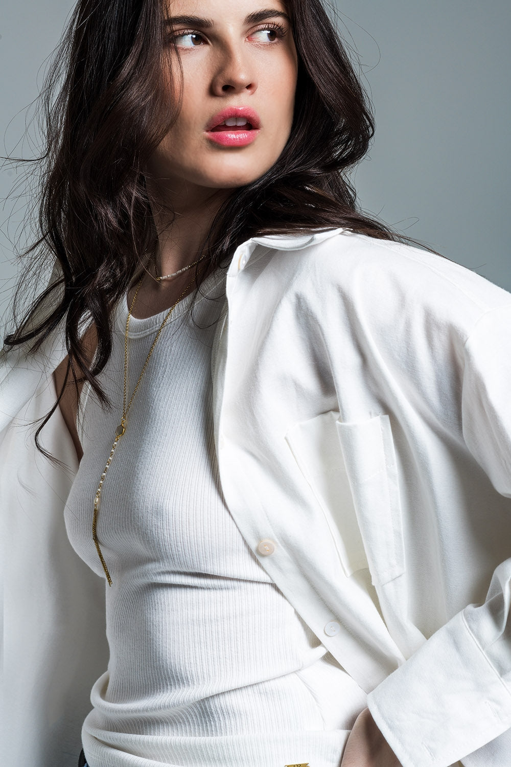 Boyfriend Cut Shirt With 3/4 Sleeve in White - Shirts