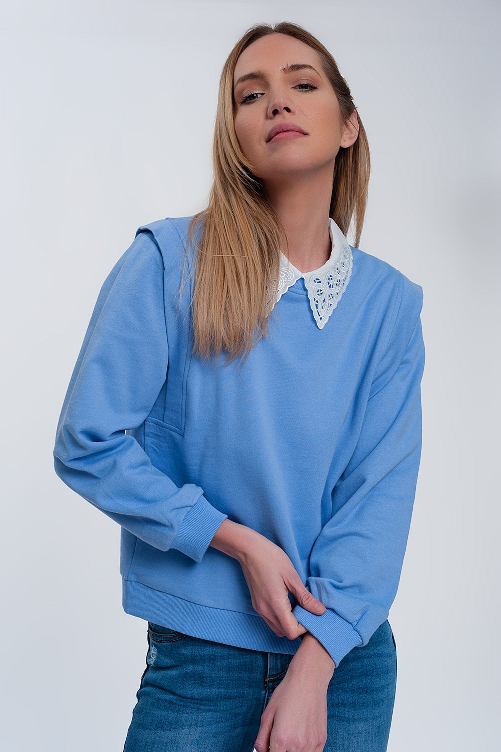 Boyfriend sweatshirt with shoulder details in blue Q2 Sweaters BoutiqueLua