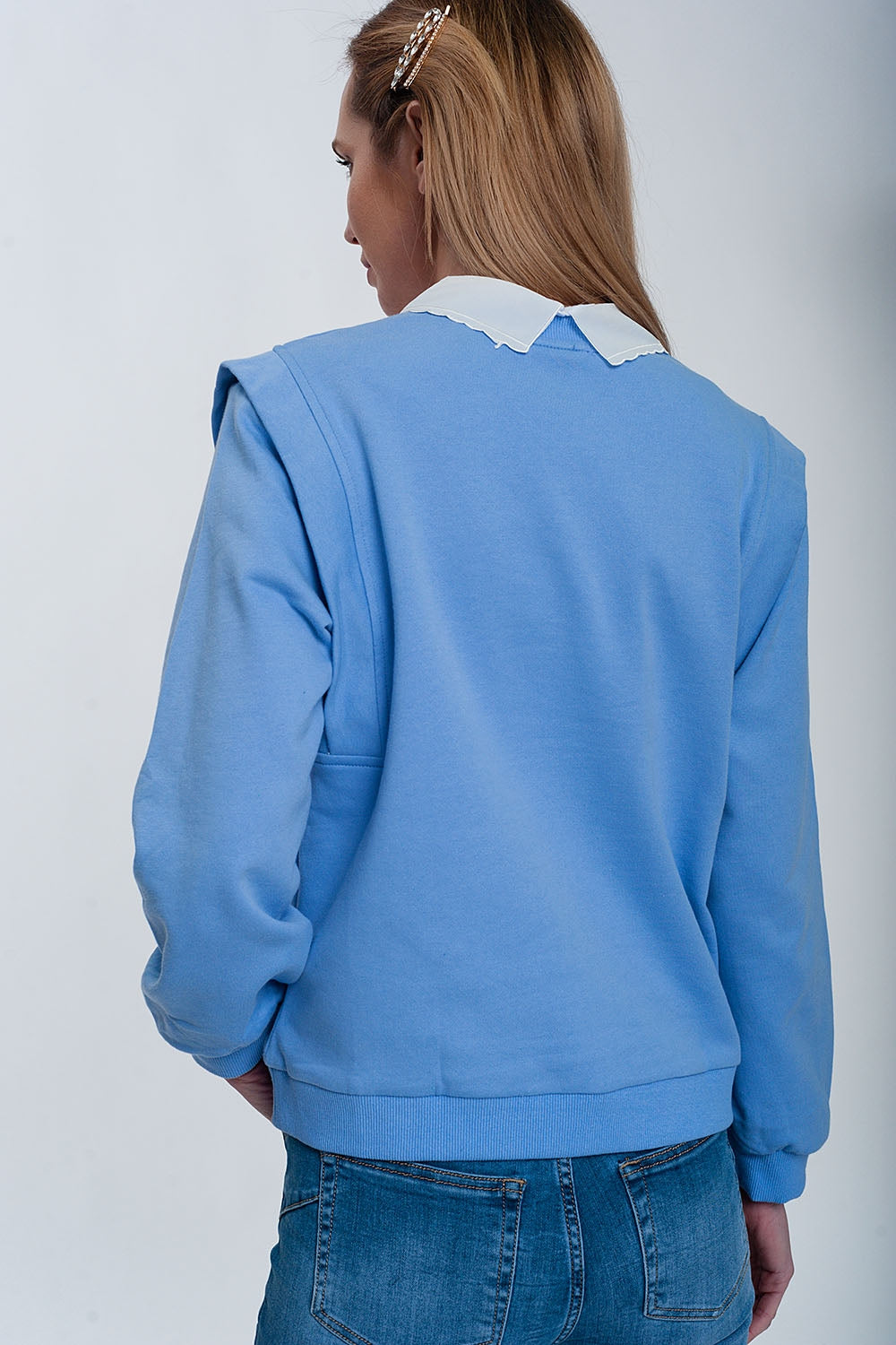 Boyfriend sweatshirt with shoulder details in blue Q2 Sweaters BoutiqueLua