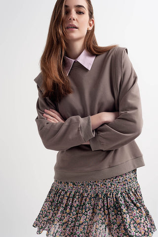 Boyfriend sweatshirt with shoulder details in gray