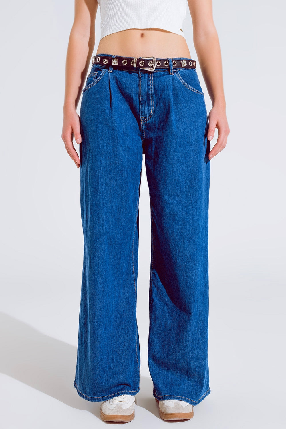 Boyfriend Wide leg five pocket jeans in dark wash - Jeans