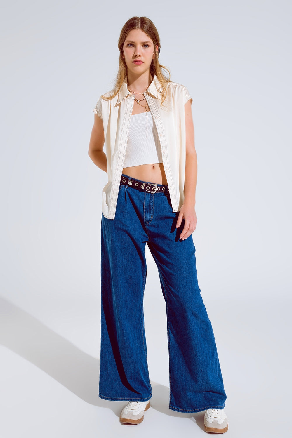 Boyfriend Wide leg five pocket jeans in dark wash - Jeans