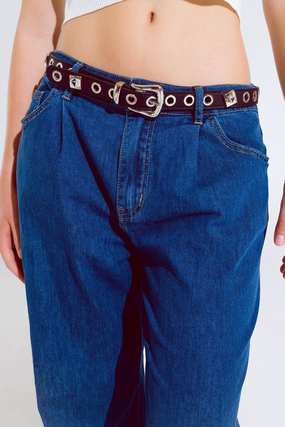 Boyfriend Wide leg five pocket jeans in dark wash - Jeans