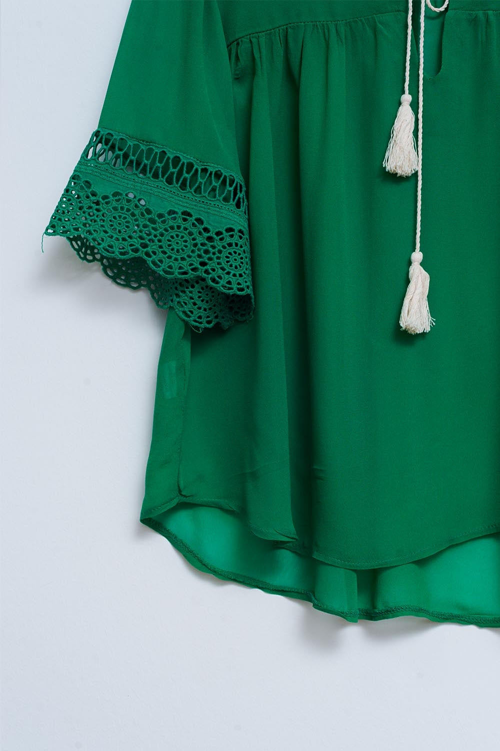 Broderie tie front blouse in green - Blouses
