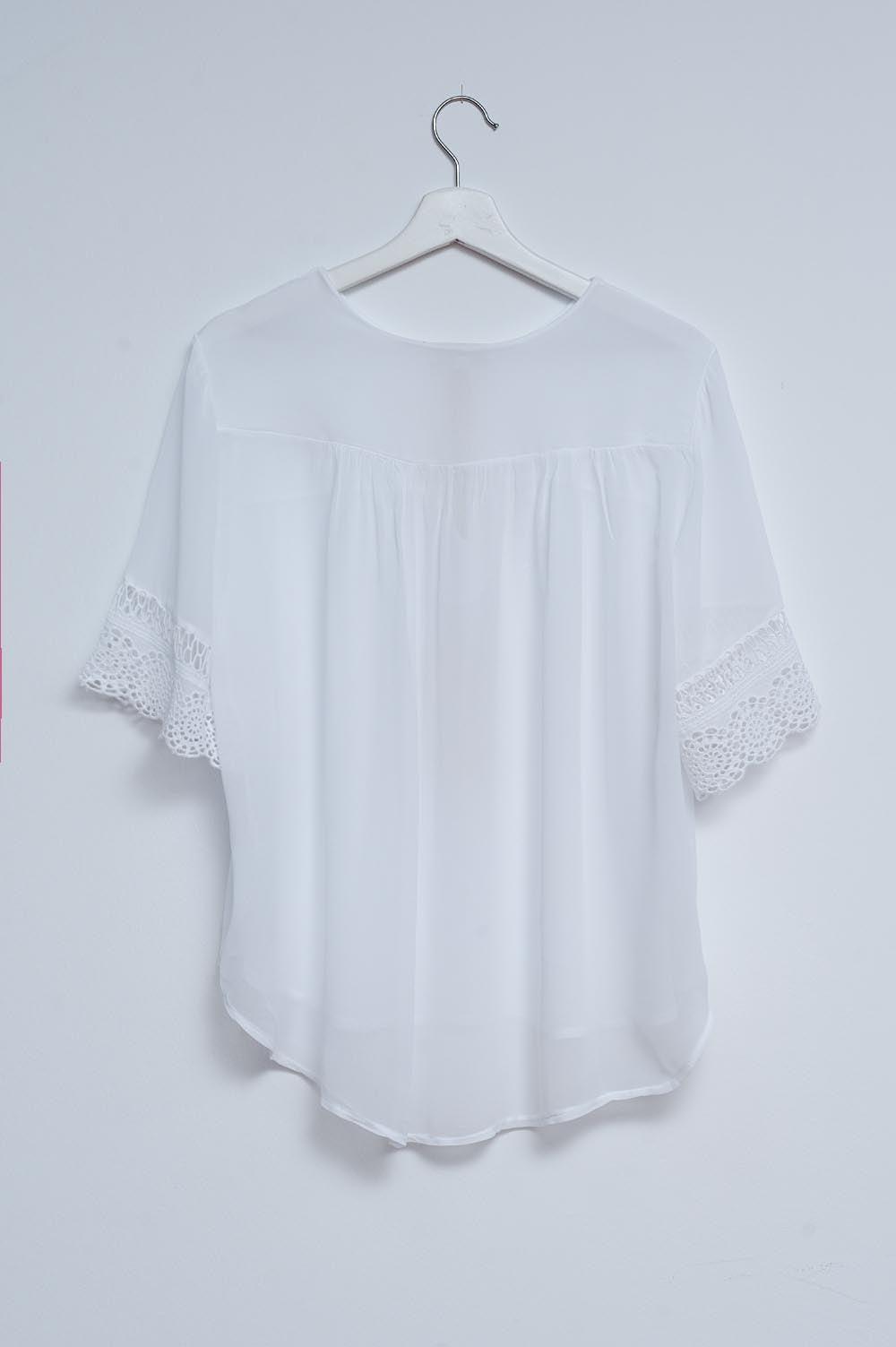 Broderie tie front blouse in white Q2 Shirts BoutiqueLua