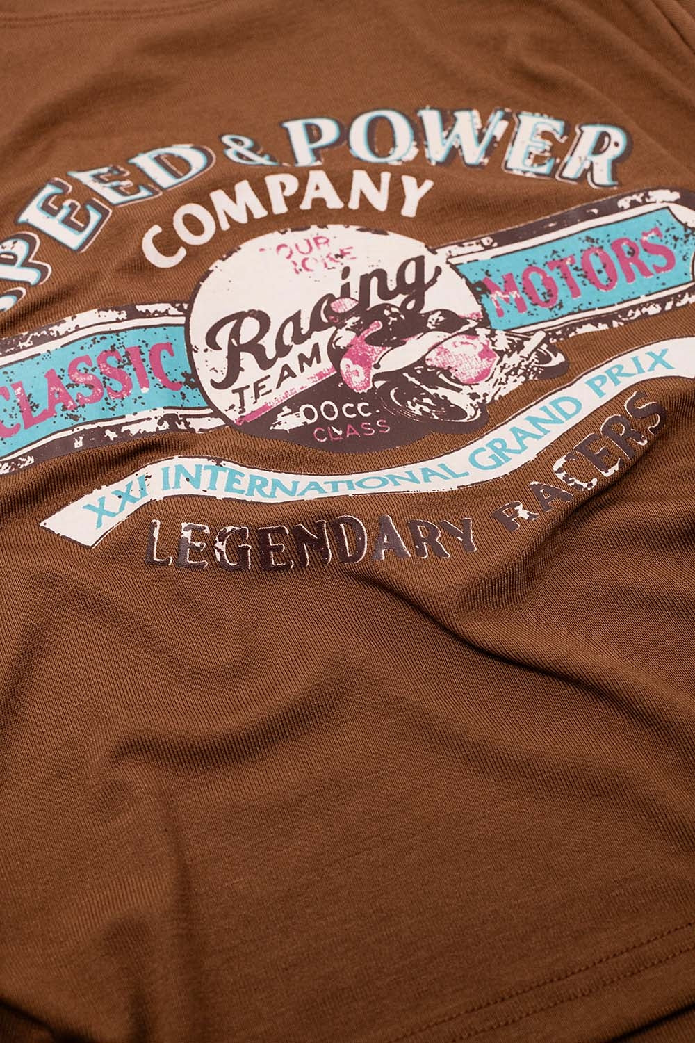 Brown Crew Neck T-shirt With Graphic Print Q2 Tops BoutiqueLua