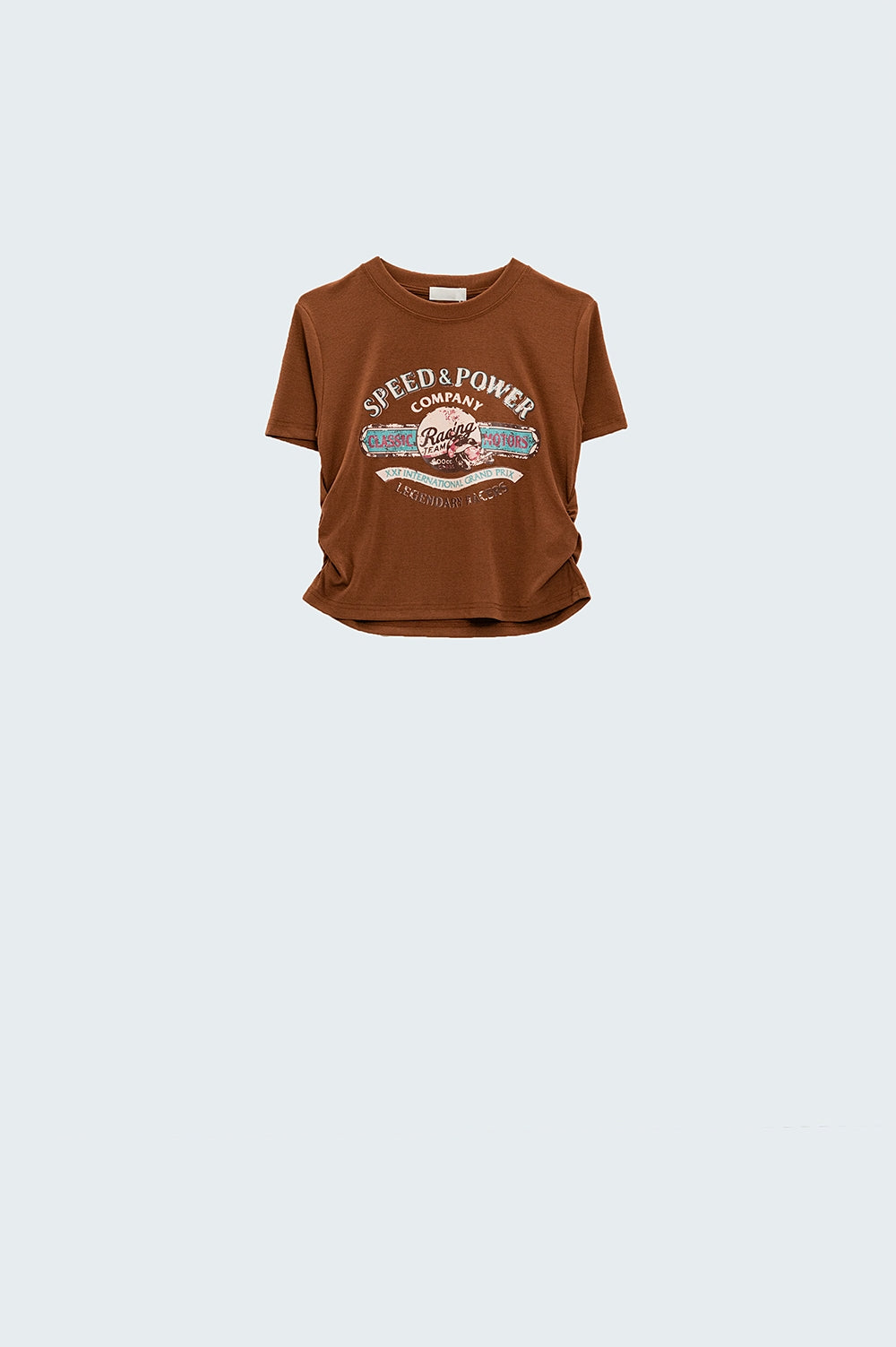 Brown Crew Neck T-shirt With Graphic Print Q2 Tops BoutiqueLua