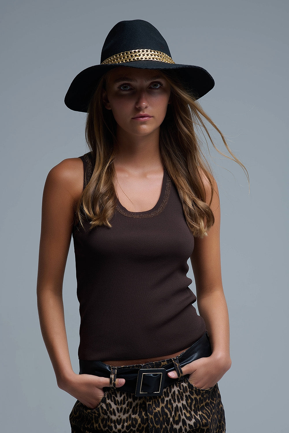 brown Knit Buttoned Crop Top - Tops