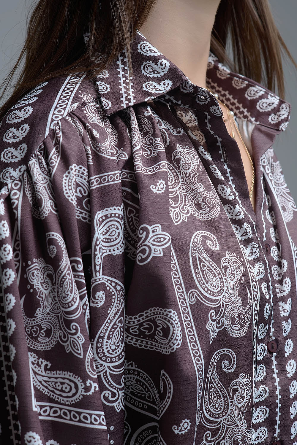 Brown Paisley Shirt With Voluminous Sleeves - Shirts