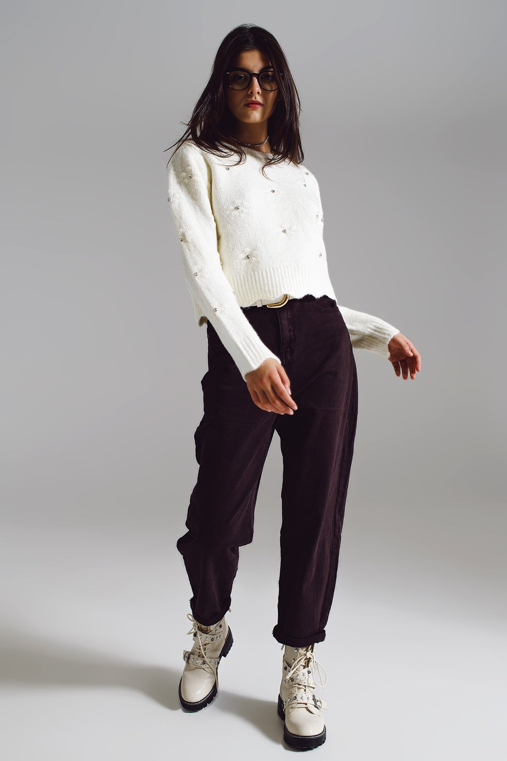 Brown relaxed pants with pocket detail at the waist - Trousers