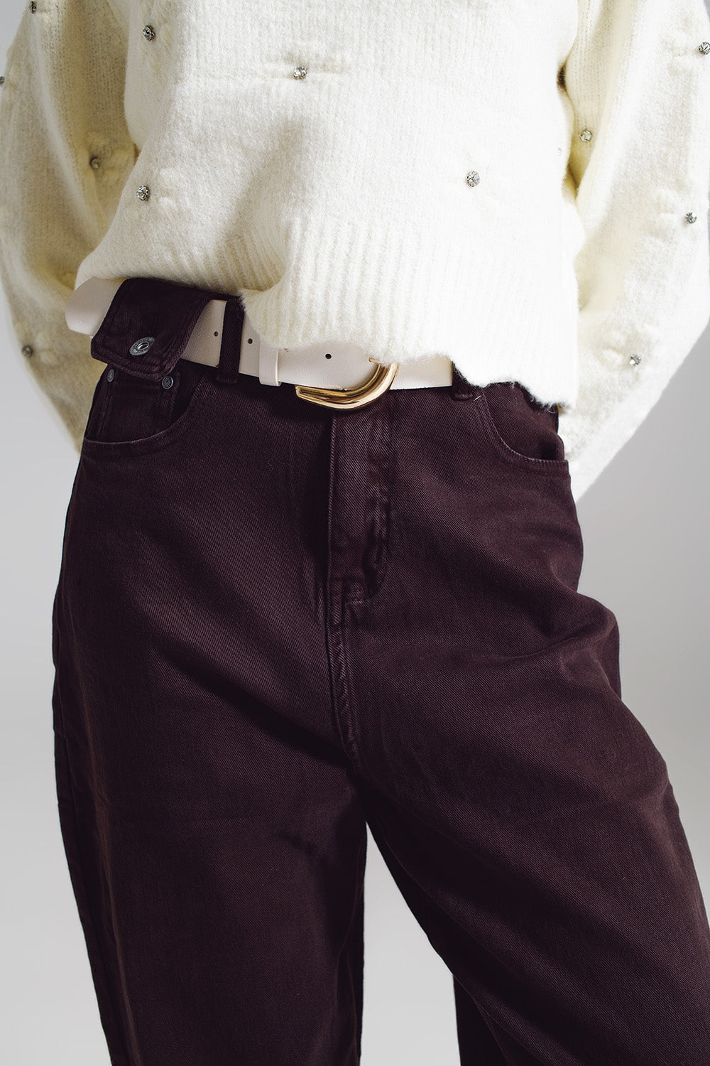 Brown relaxed pants with pocket detail at the waist - Trousers